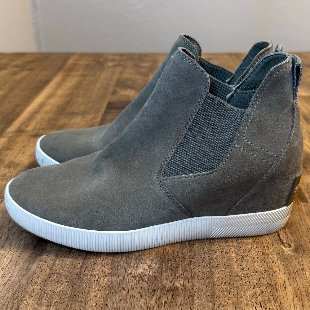 Sorel Out N About Wedge Booties Suede Leather Pull-On Boots Green Women’s 8.5 - Picture 3 of 10